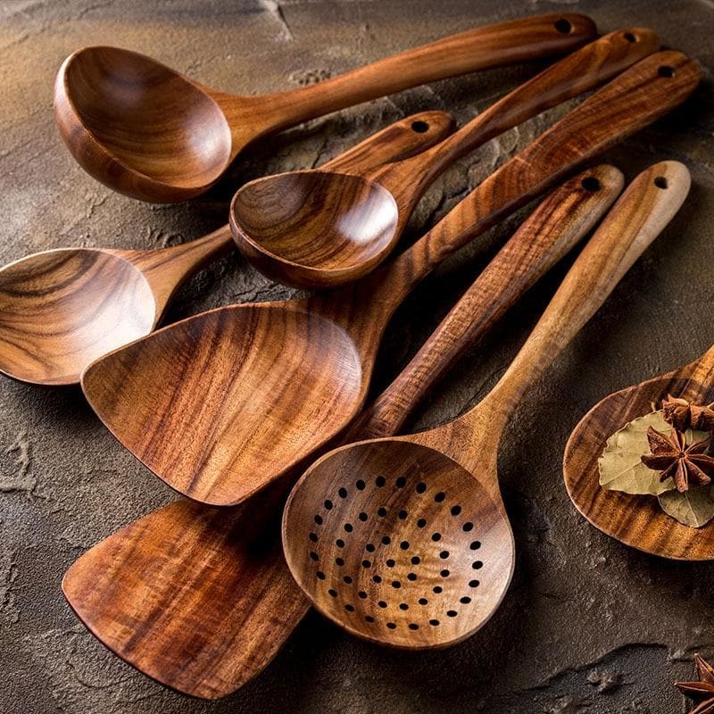 Jogo de utensílios em madeira natural Tailandesa stylecook™ - 7 Peças